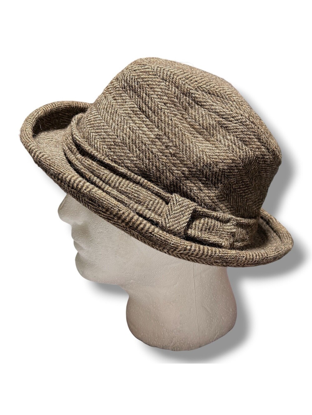 Country Gentleman Herringbone Tweed Fedora Hat Large Brown Made in USA NWOT